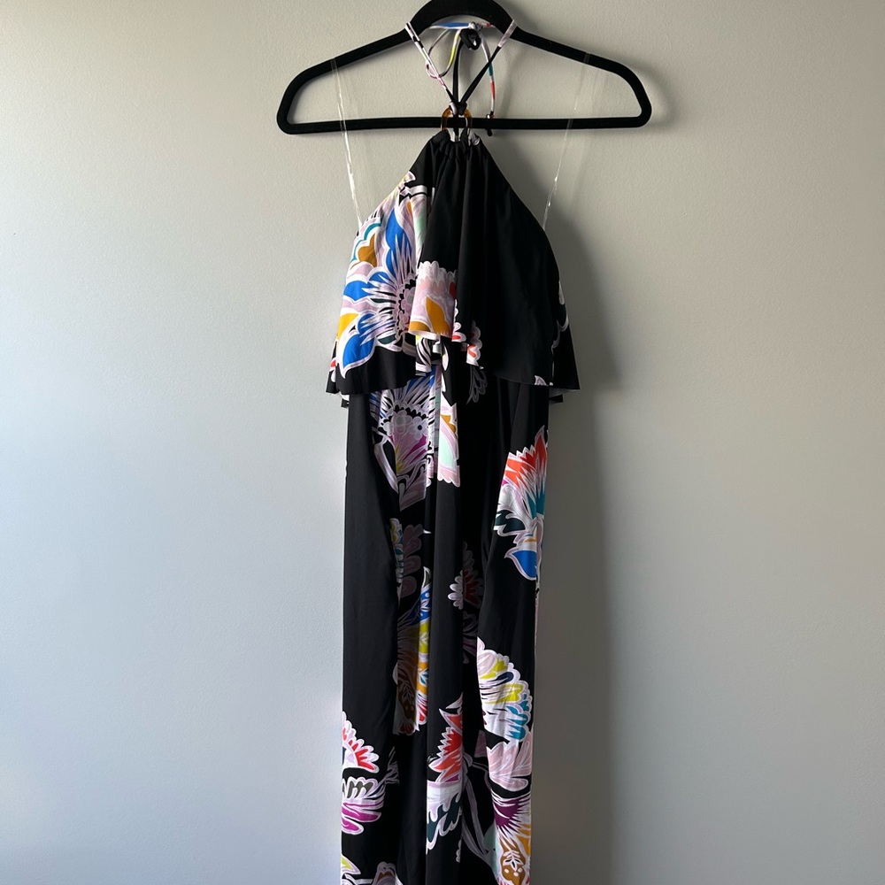 Trina Turk black and multi color halter style dress